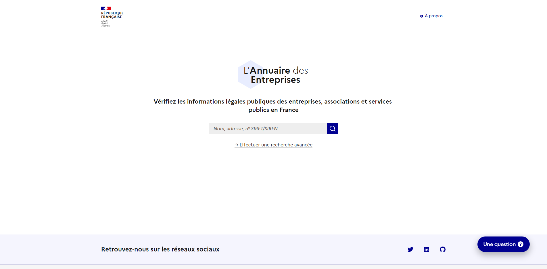 capture de la page d'accueil de l'annuaire des entreprises