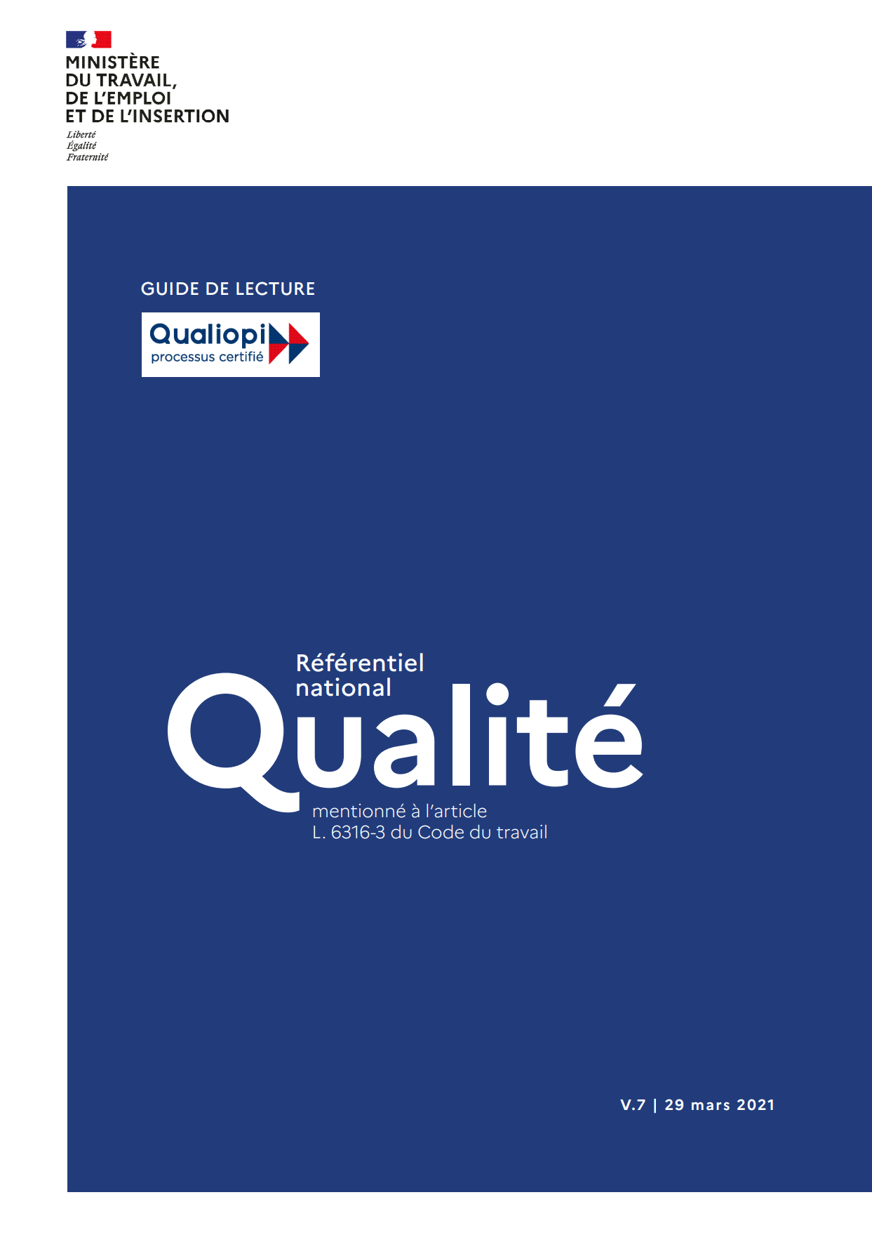 image du Guide Référentiel National Qualité contenant les 7 critères Qualiopi