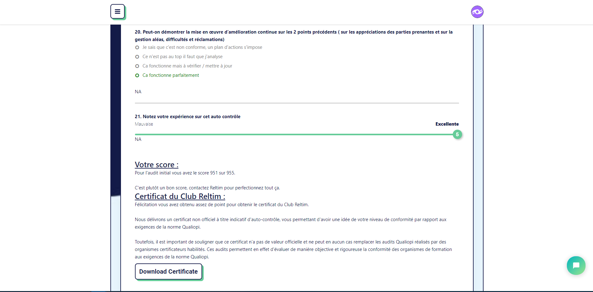 page résultat auto controle